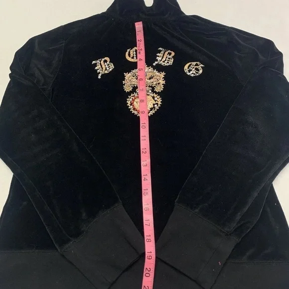 Y2K Vintage BCBG MaxAzria Velour Embellished Black Track Jacket Women Sz Large - Picture 11 of 13